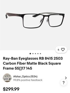 Ray-Ban Matte Black Rectangular Carbon Fiber Temple Glasses